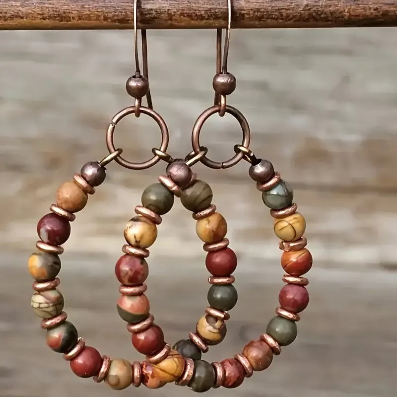 Natural Bead Hoop Earrings