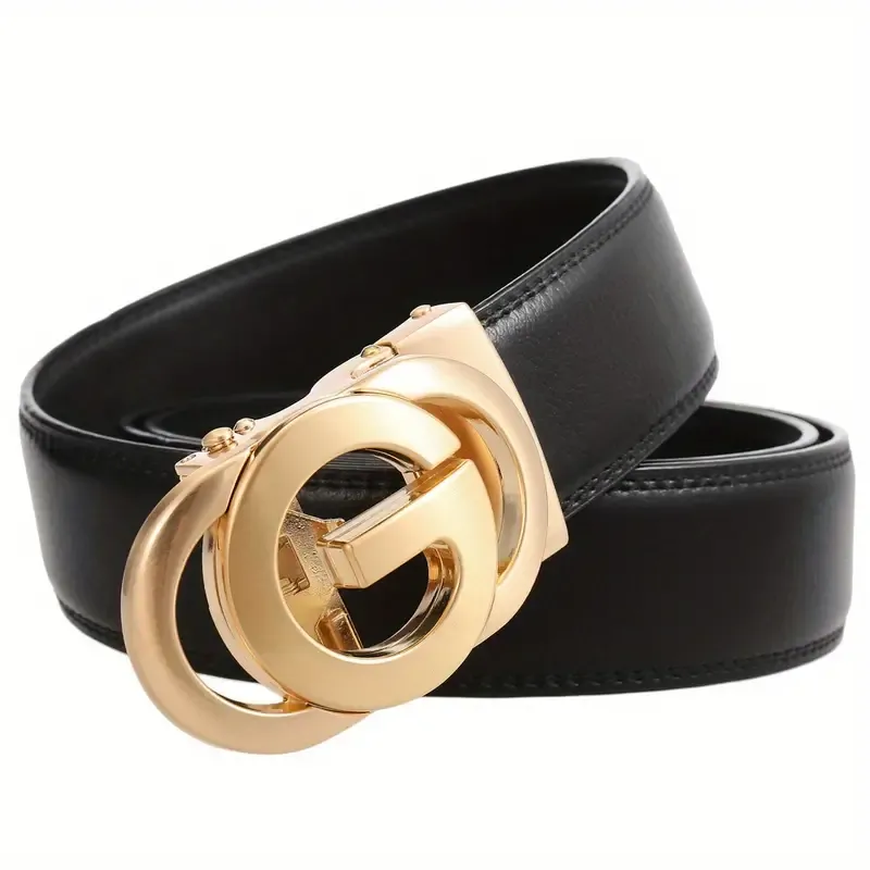 Black Leather Gold Designer Look Buckle Belt