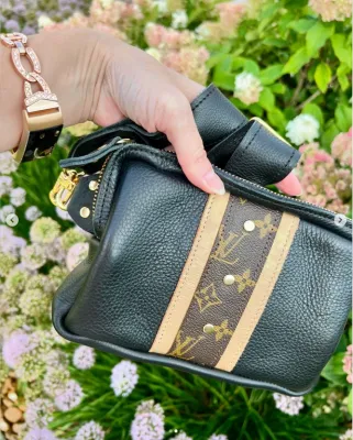 Black Leather Upcycled Louis Vuitton Belt Bag