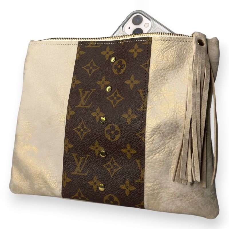 Real Stone Leather Upcycled Louis Vuitton Crossbody Bag