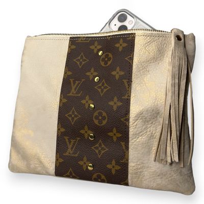 Real Stone Leather Upcycled Louis Vuitton Crossbody Bag