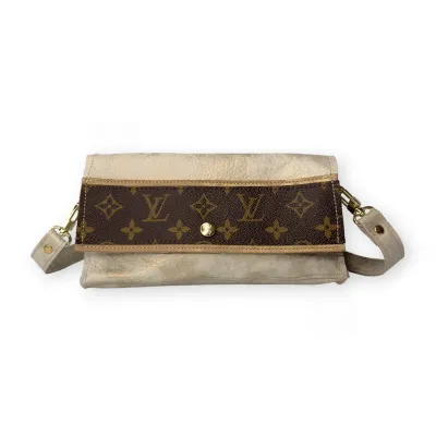 Real Stone Leather Upcycled Louis Vuitton Shoulder Bag