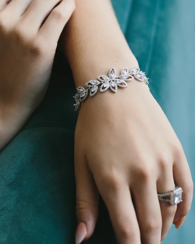 Beautiful Marquise Halo Botanical AAA CZ Formal Bracelet