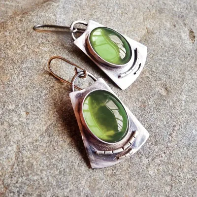 Silver Alloy Vintage Green Stone Everyday Earrings