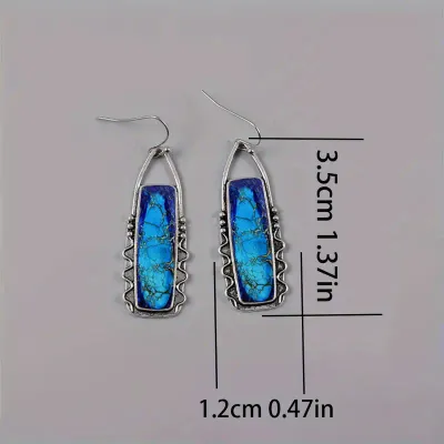 Geometric Blue Dangle Water Stone Earrings