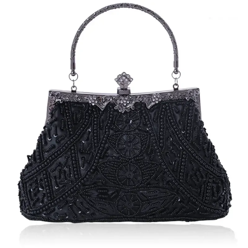 Black Beaded Vintage Small Evening Handbag
