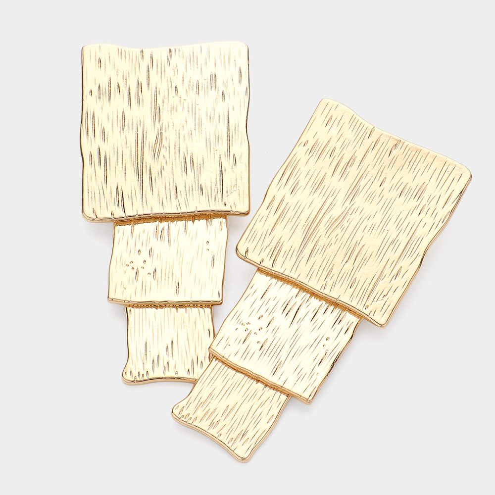 Large Gold Geometric Square Textured Metal Earrings