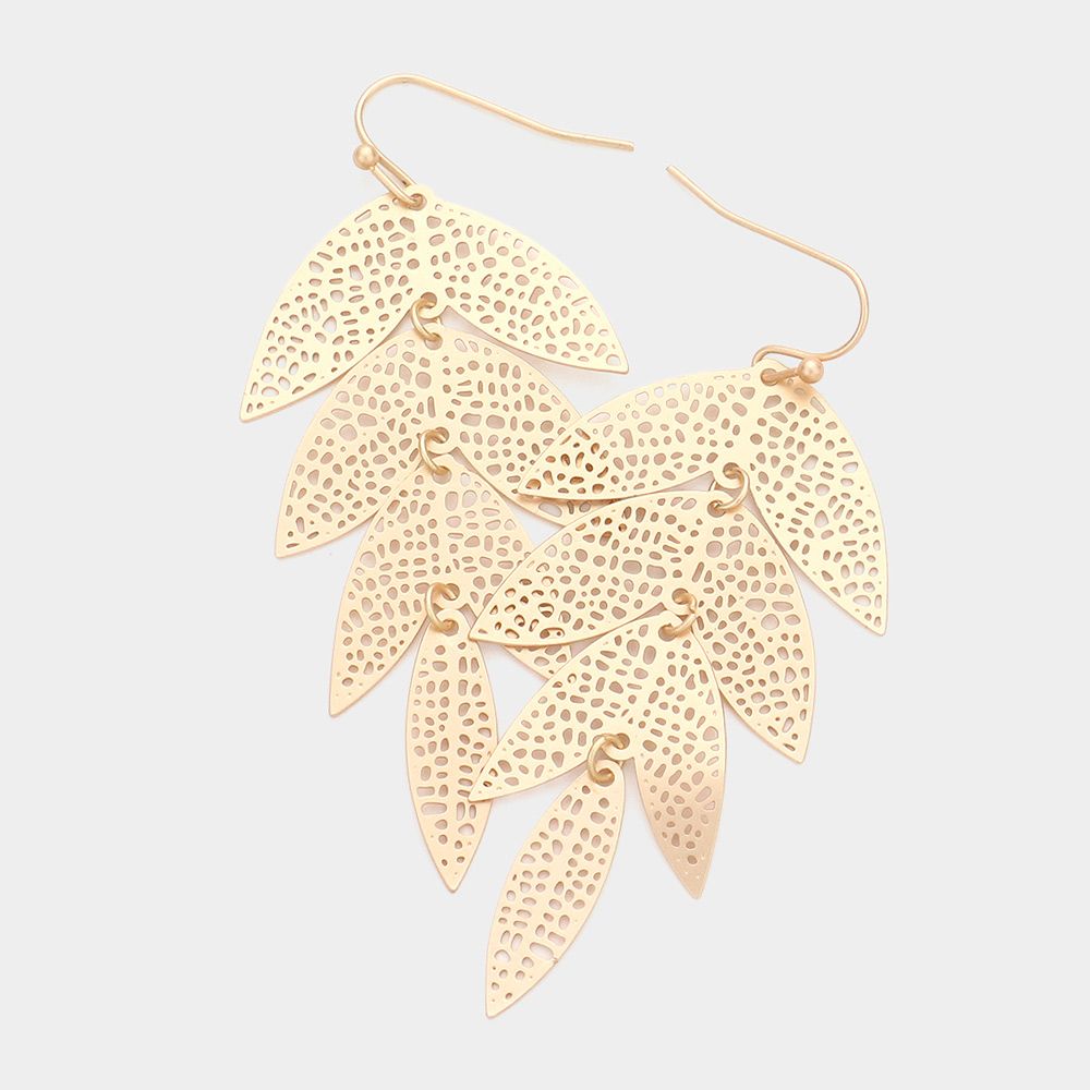 Filigree Metal Leaf Link Dangle Earrings