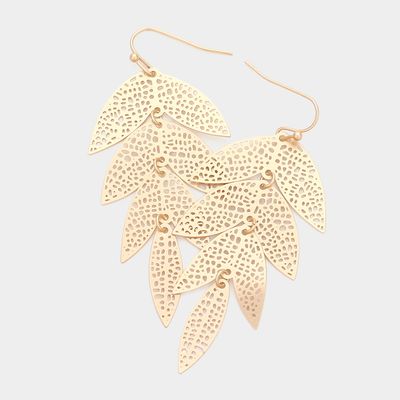 Filigree Metal Leaf Link Dangle Earrings