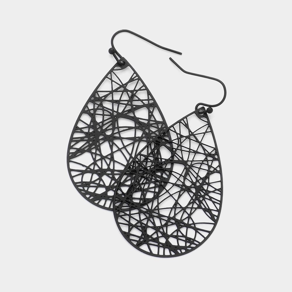 Black/Brass Metal Teardrop Dangle Earrings