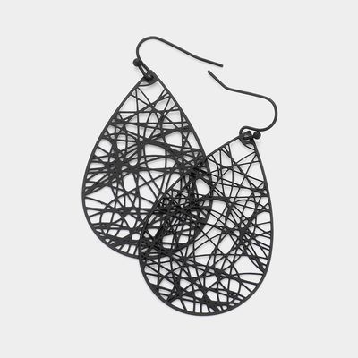 Black/Brass Metal Teardrop Dangle Earrings