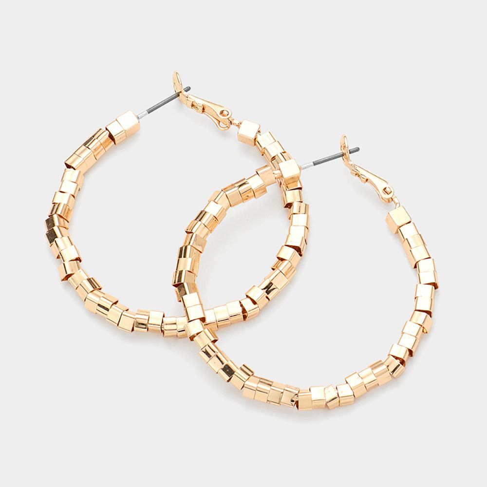 Medium Metal Nugget Hoop Earrings