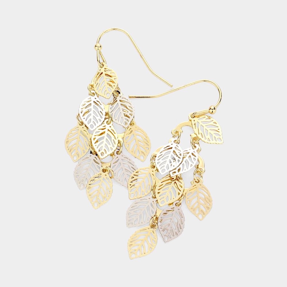 Gold/Silver Metal Cutout Leaves Dangle Earrings
