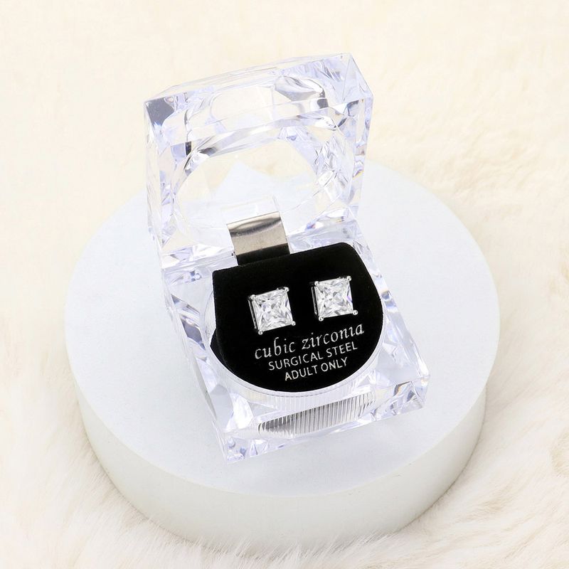 8mm Square Crystal Cubic Zirconia CZ Stud Earrings