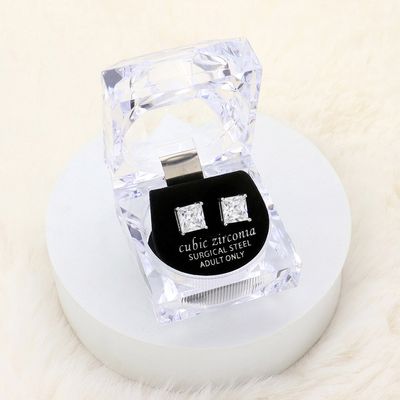 8mm Square Crystal Cubic Zirconia CZ Stud Earrings