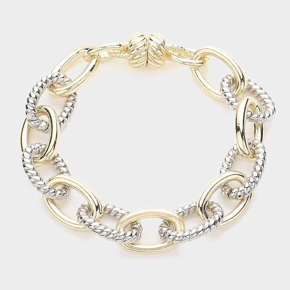 14K Gold Plated Oval Link Designer Look Chain Magnetic Bracelet