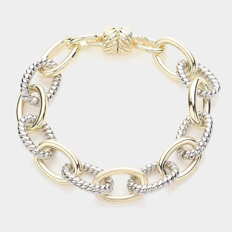 14K Gold Plated Oval Link Designer Look Chain Magnetic Bracelet