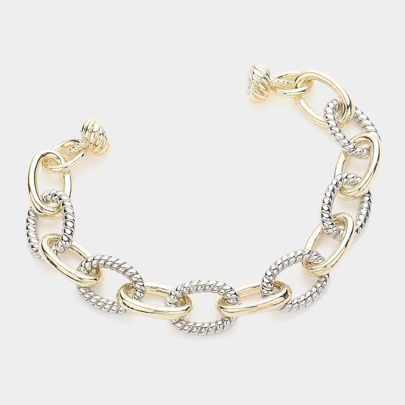 14K Gold Plated Oval Link Designer Look Chain Magnetic Bracelet