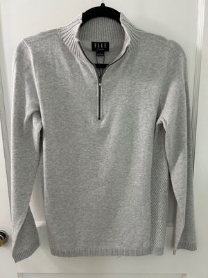 Crystal Grey Cotton/Cashmere Zipper Neck Sweater