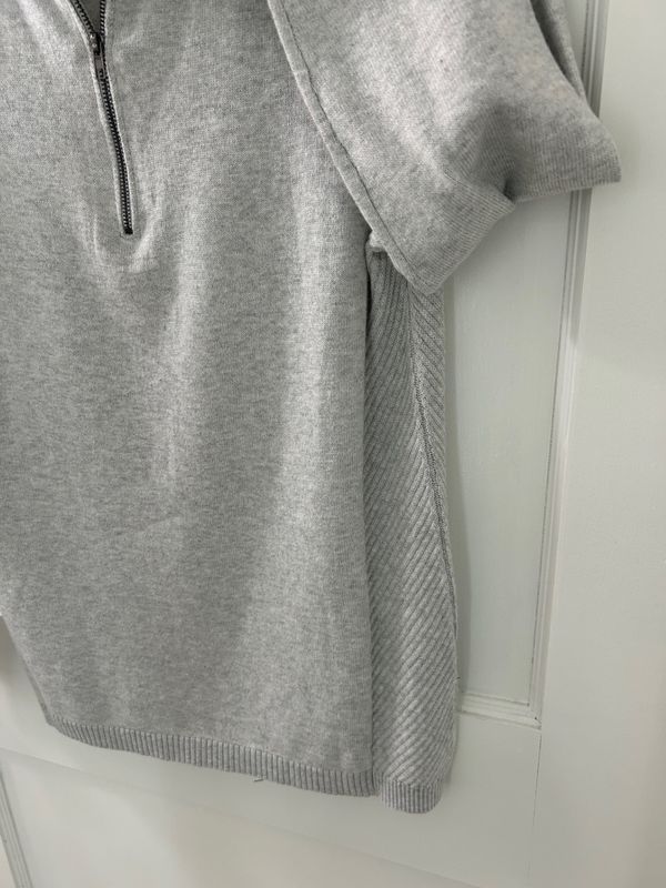 Crystal Grey Cotton/Cashmere Zipper Neck Sweater