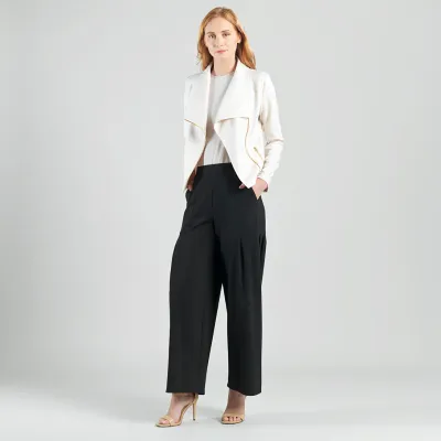 Ivory Liquid Leather™ Drape Neck Zip Jacket
