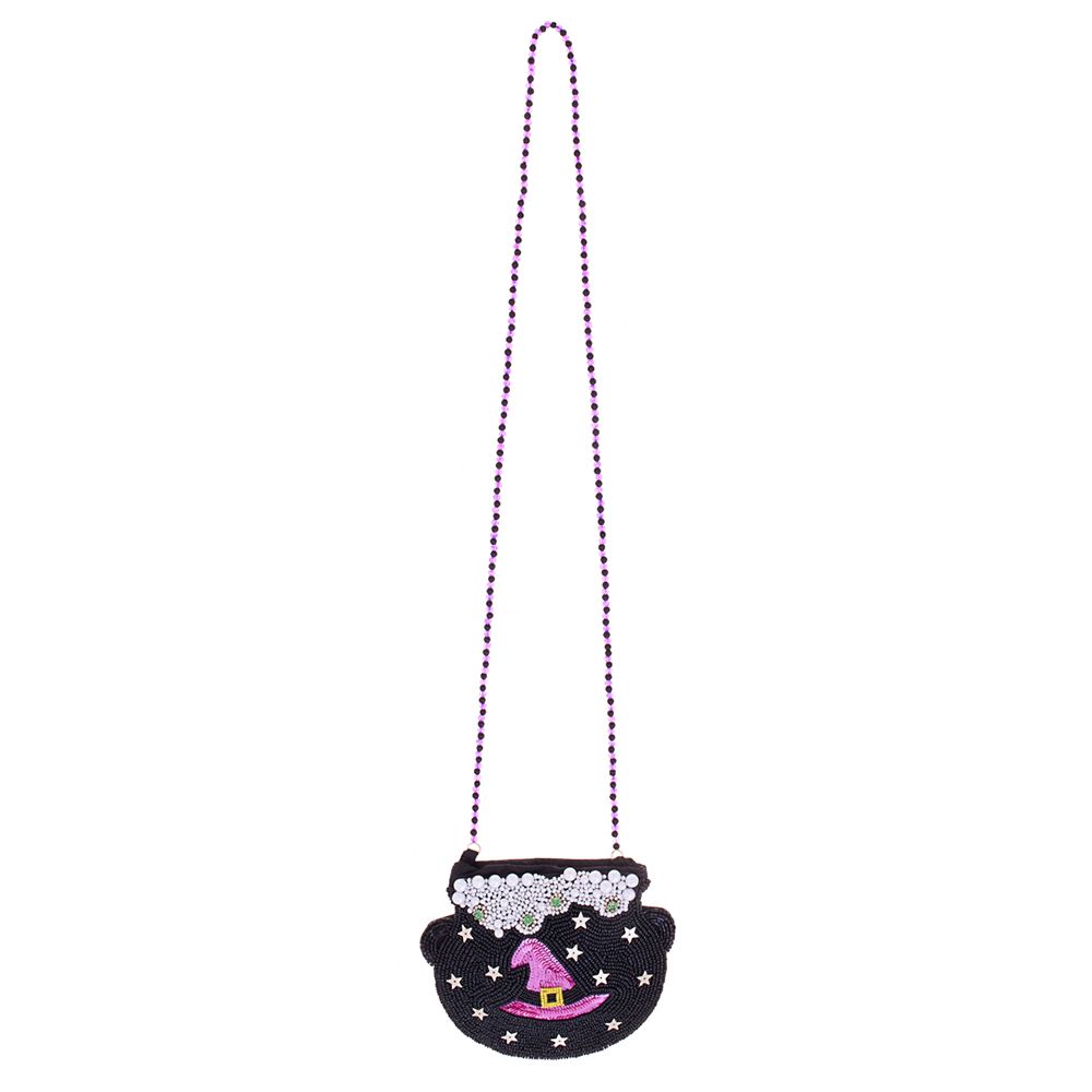 Halloween Witch Hat Cauldron Beaded Mini Crossbody Bag