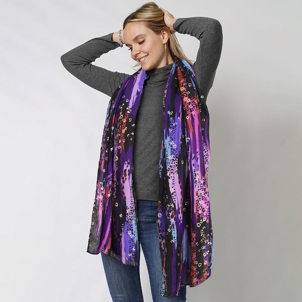 Purple Abstract Foil Print Scarf