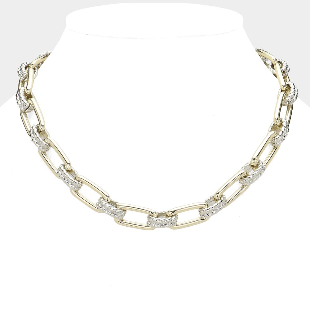 14K Gold Plated Two Tone Chunky Chain Magnetic Necklace