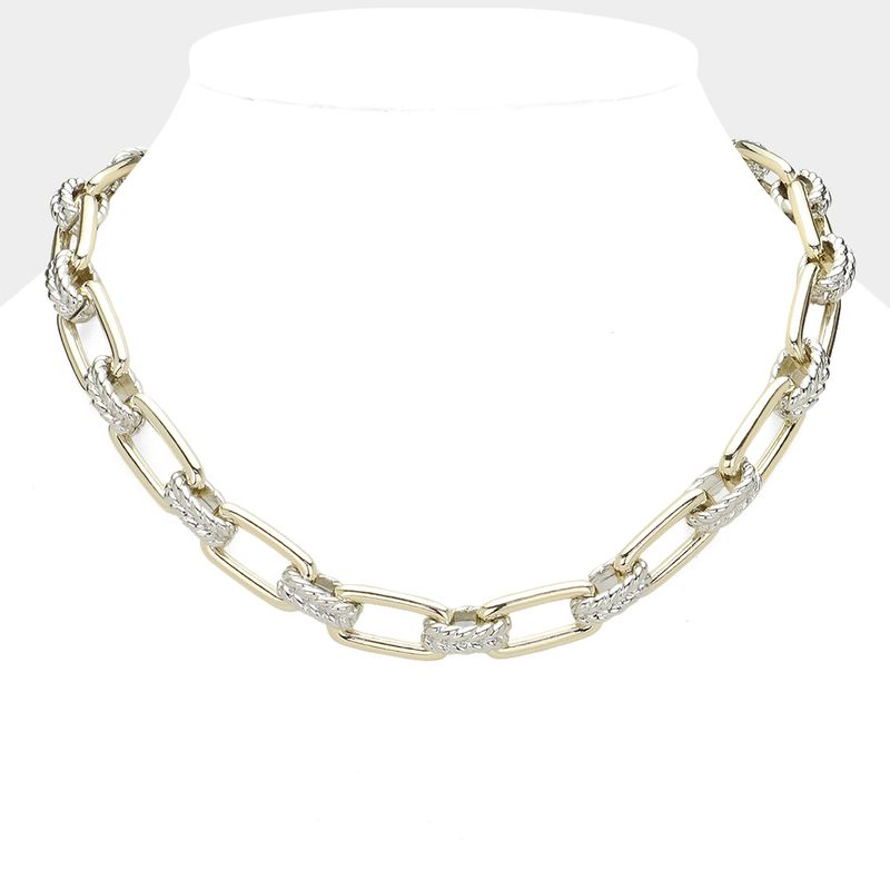 14K Gold Plated Two Tone Chunky Chain Magnetic Necklace