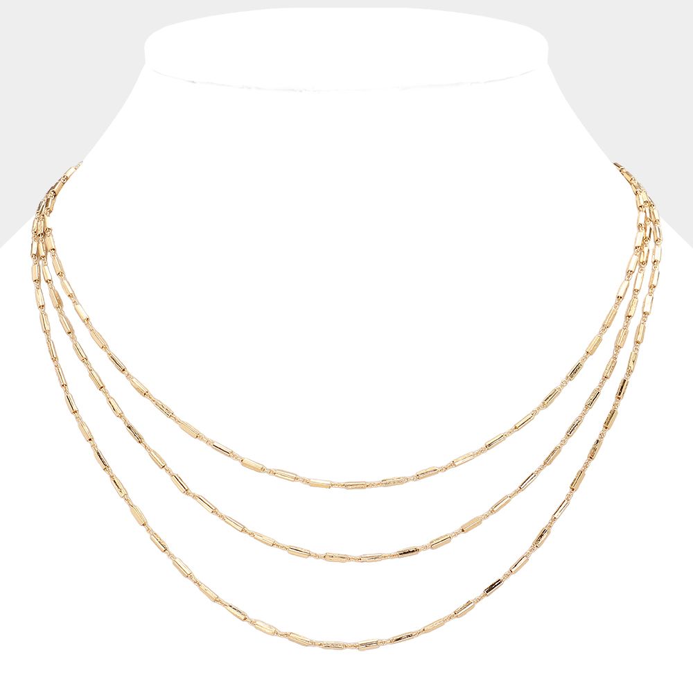Triple Layered Brass Chain Necklace