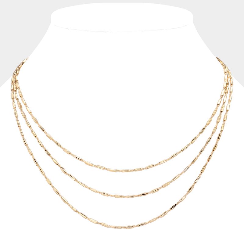 Triple Layered Brass Chain Necklace