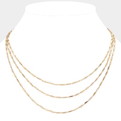 Triple Layered Brass Chain Necklace