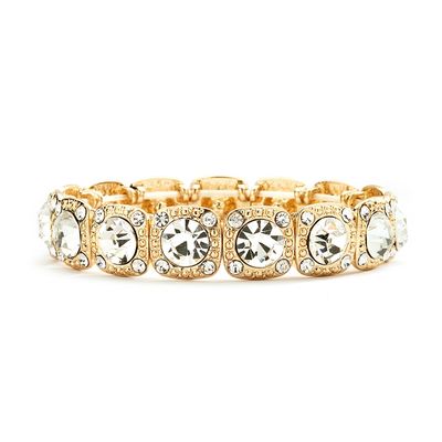 14K Plated Gold/Clear Crystal  Formal Stretch Bracelet