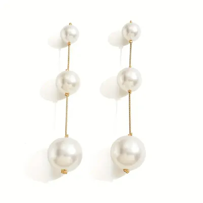 Large 3 Faux Pearl Drop Statement Earrings