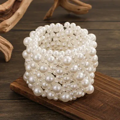Handmade Wide Faux Pearl Cuff Bracelet