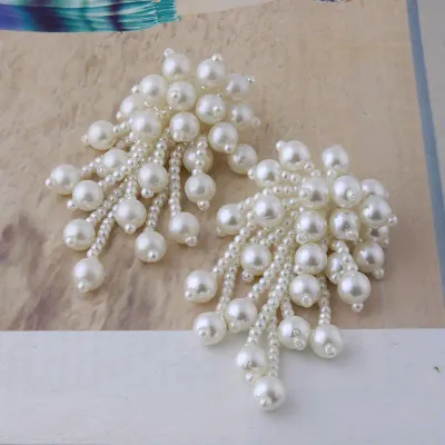 Handmade Faux Pearl Waterfall Statement Earrings