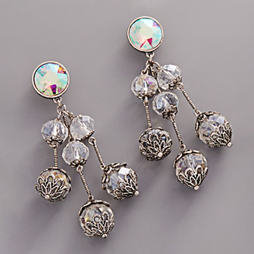 Vintage Stone Cluster Dangle Chandelier Earring