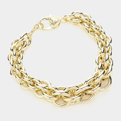 14K Gold Plated Chunky Chain Heart Clasp Bracelet
