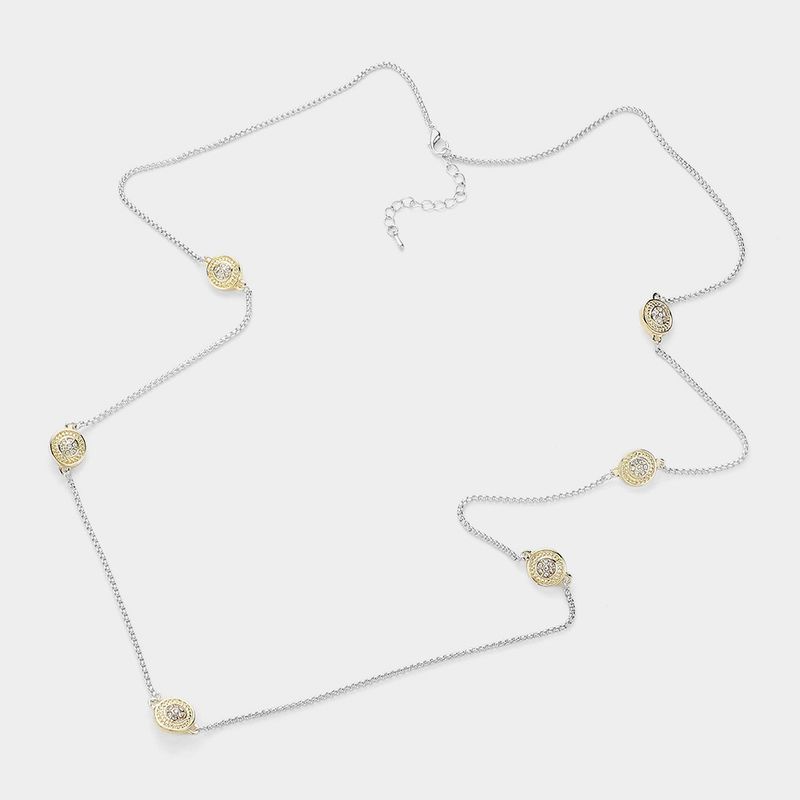 14K Gold Plated Two Tone Stone Paved Round Pendant
