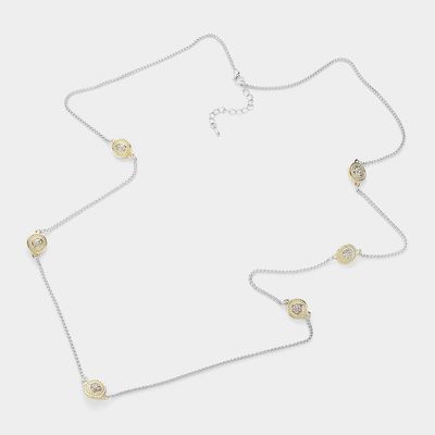 14K Gold Plated Two Tone Stone Paved Round Pendant