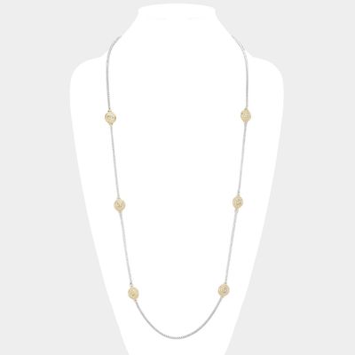 14K Gold Plated Two Tone Stone Paved Round Pendant