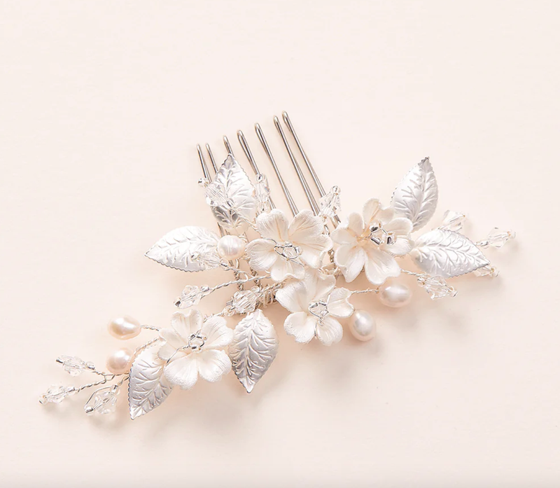 Petite Clay Flower/Crystal/Real Pearl Comb