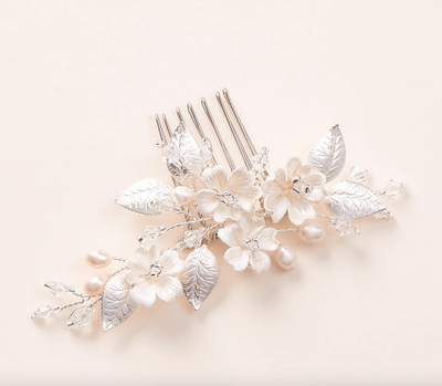Petite Clay Flower/Crystal/Real Pearl Comb