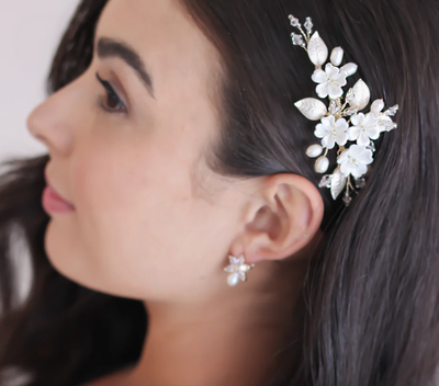 Petite Clay Flower/Crystal/Real Pearl Comb