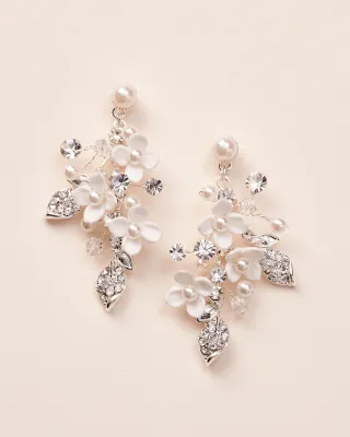 Clay Blossom Rhinestone Adorned Leaf Earrings