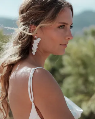 Hand-Wired Ivory Flower Dangle Earrings