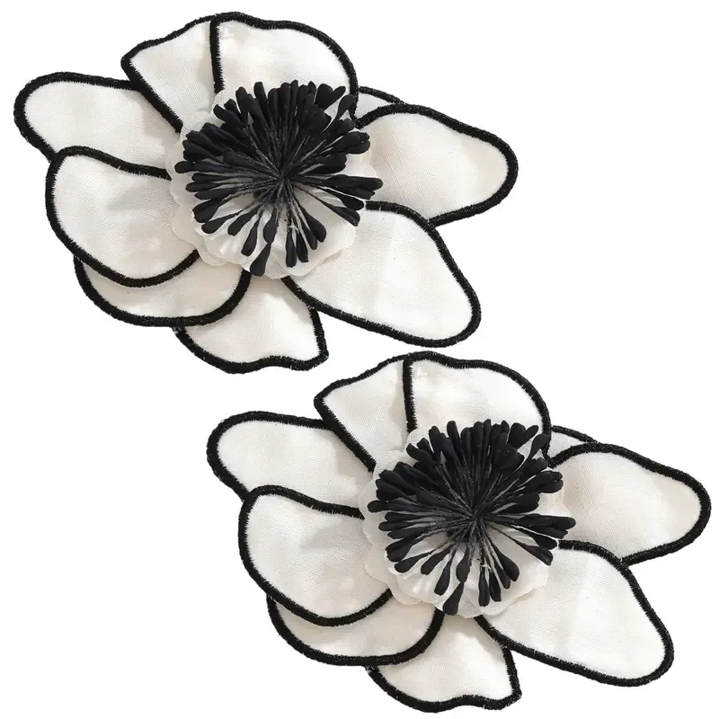 Large Cream/Black Light-Weight Fabric Flower Earrings Large Cream/Black Light-Weight Fabric Flower Earrings