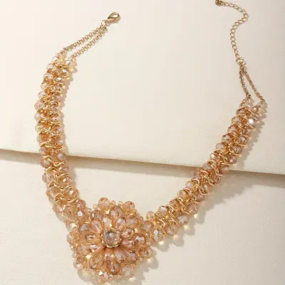 Gorgeous Champagne Crystal Floral Necklace