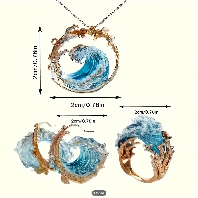 Blue/Gold Ocean Wave Necklace Set