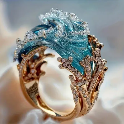Blue/Gold Ocean Wave Ring